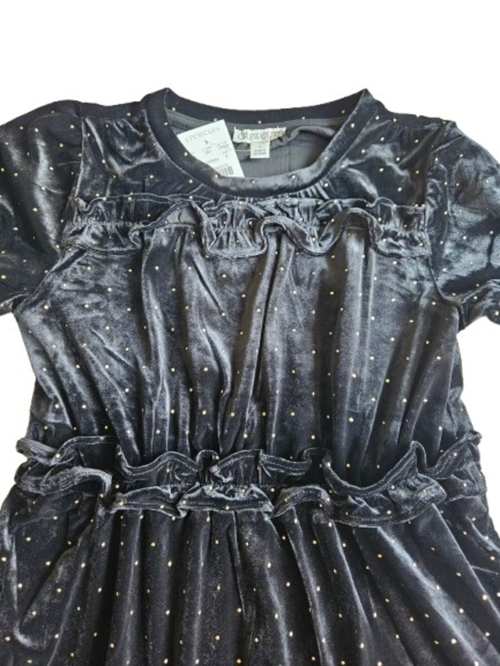 Crewcuts Girls Velvet Tiered Dress With Gold Studs, 8, Black/ Gold - Picture 4 of 9